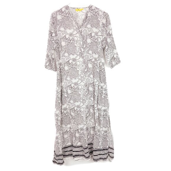 Roller Rabbit Printed 3/4 Sleeve Kurta Long Pockets White Brown Size XS EUC - Picture 1 of 12